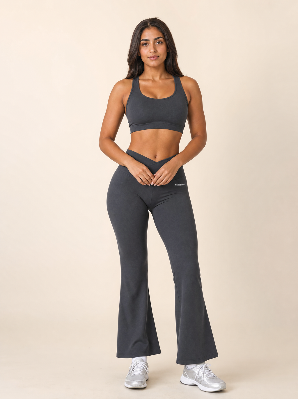 Cross Waist Flare Yoga Pants - Front View
