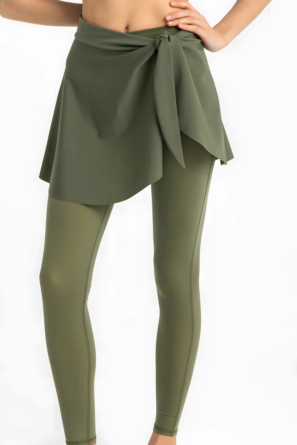 NudeBlend Tie Front Wrap Skirt in army green