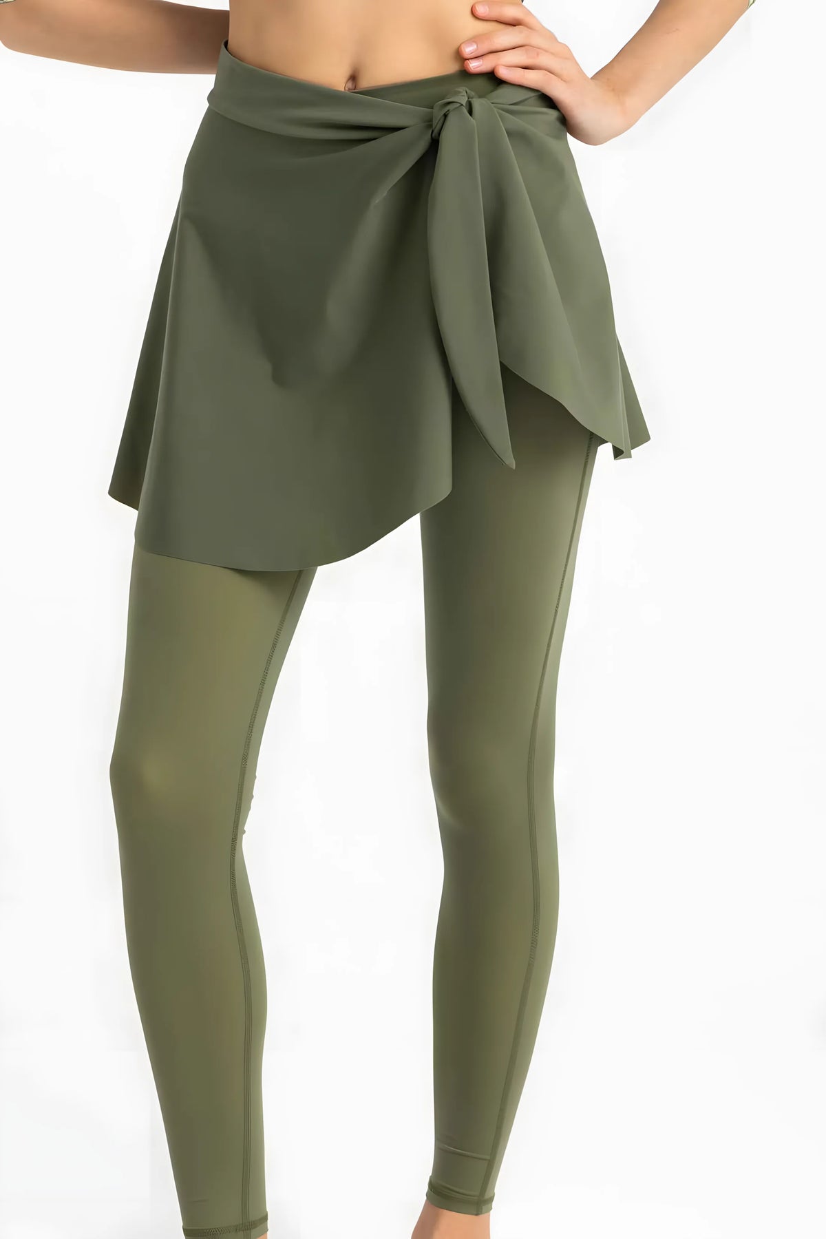 NudeBlend Tie Front Wrap Skirt in army green