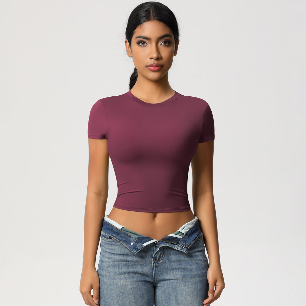 NudeBlend Stretchy Crop Tee - Burgundy