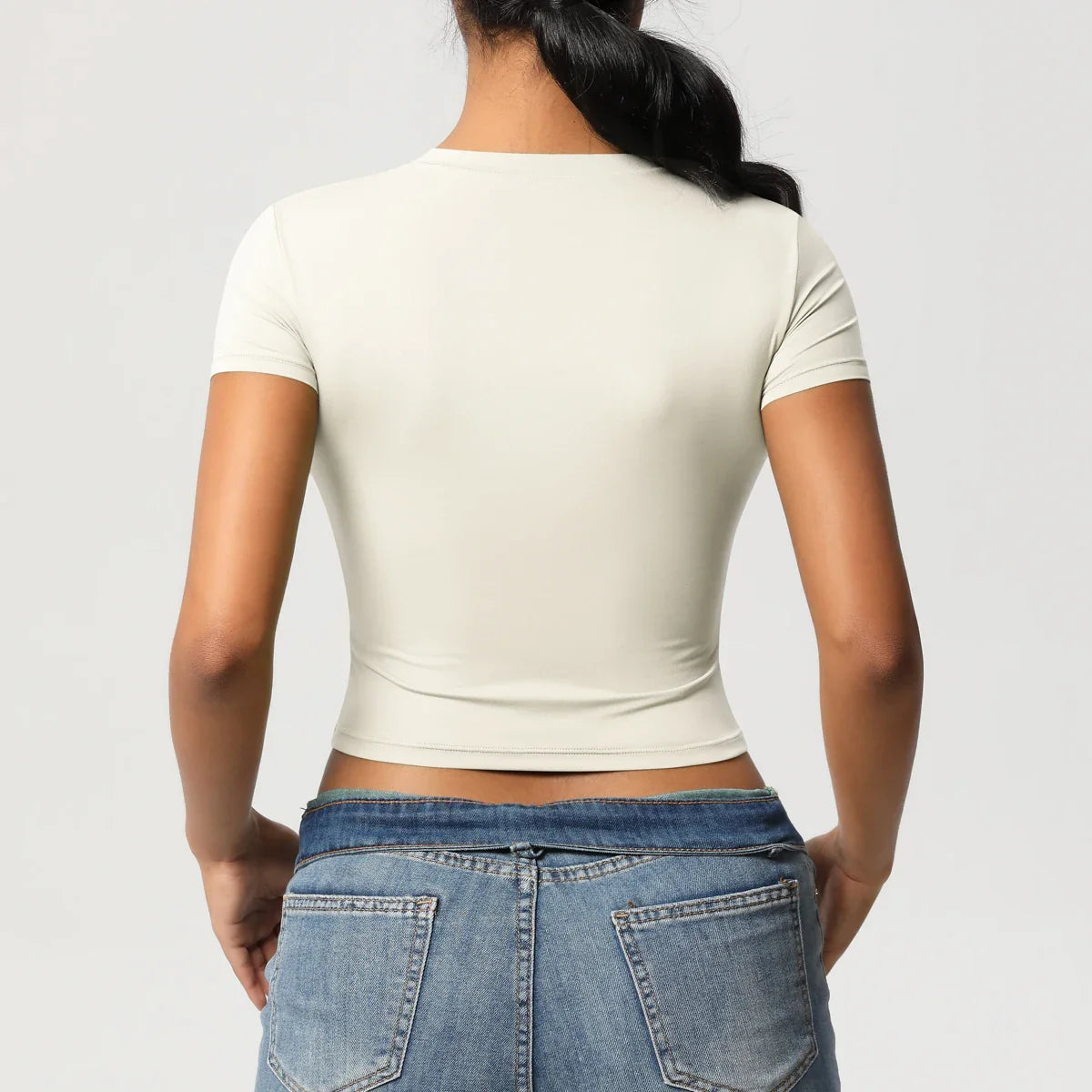 NudeBlend Stretchy Crop Tee - Cream Back