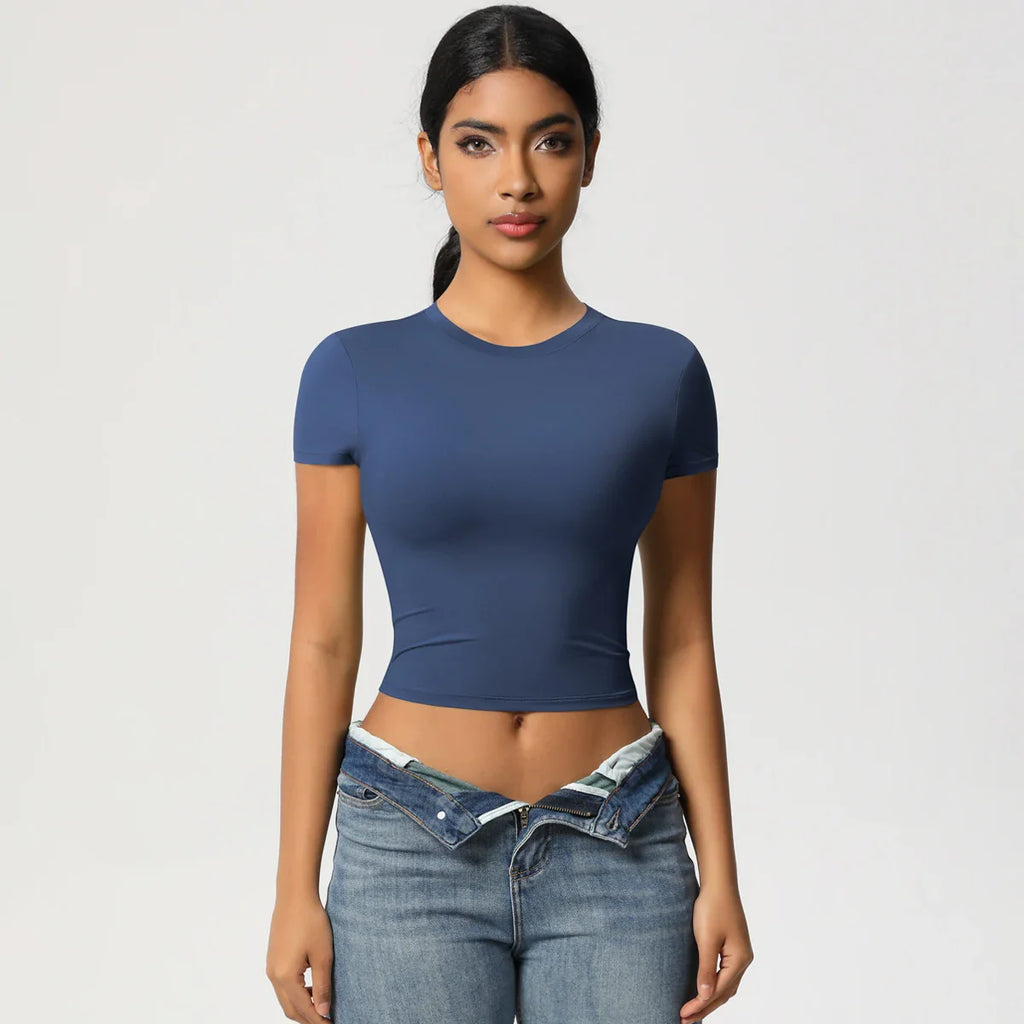 NudeBlend Stretchy Crop Tee - Navy Blue Full