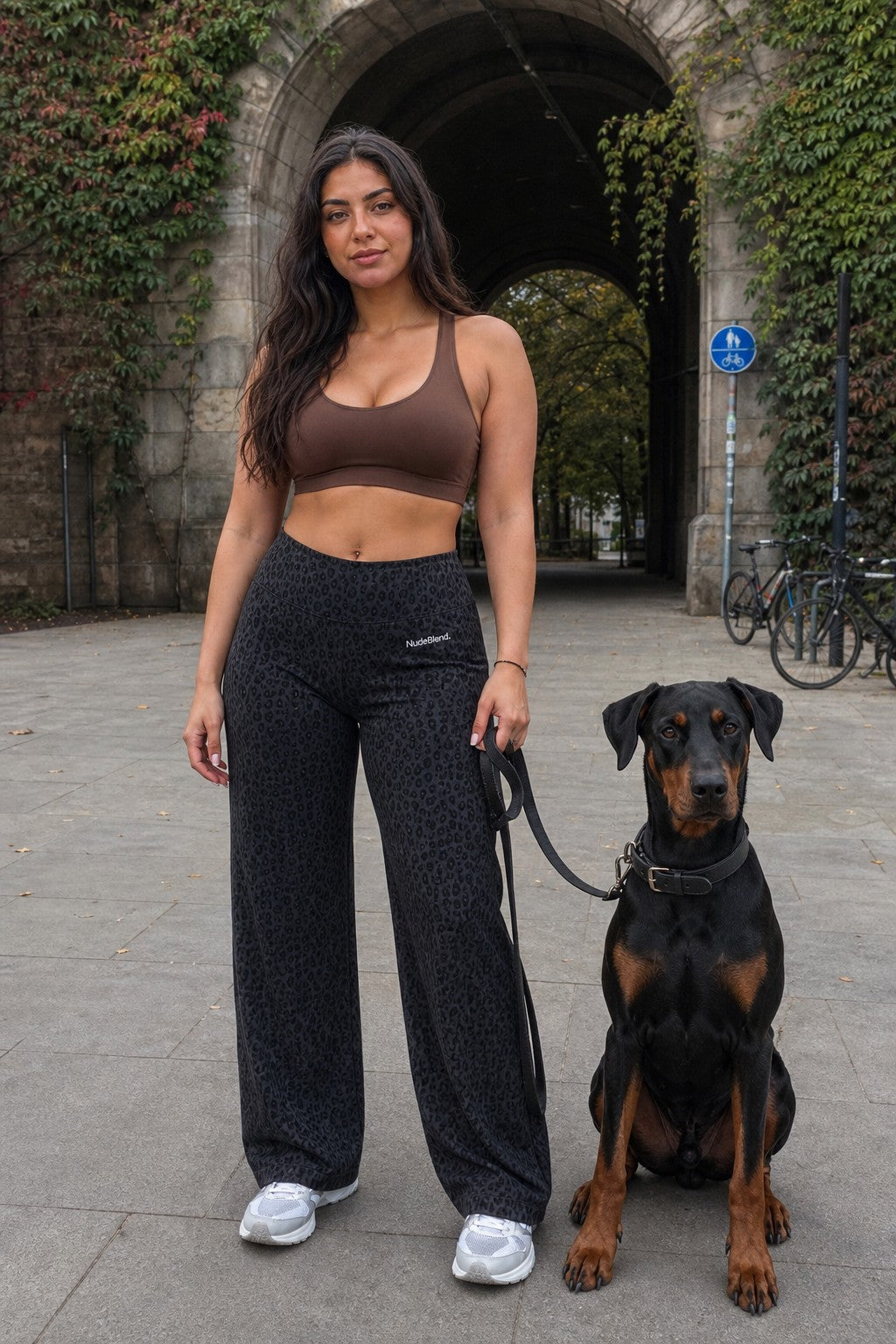 Leopard wide leg with Doberman