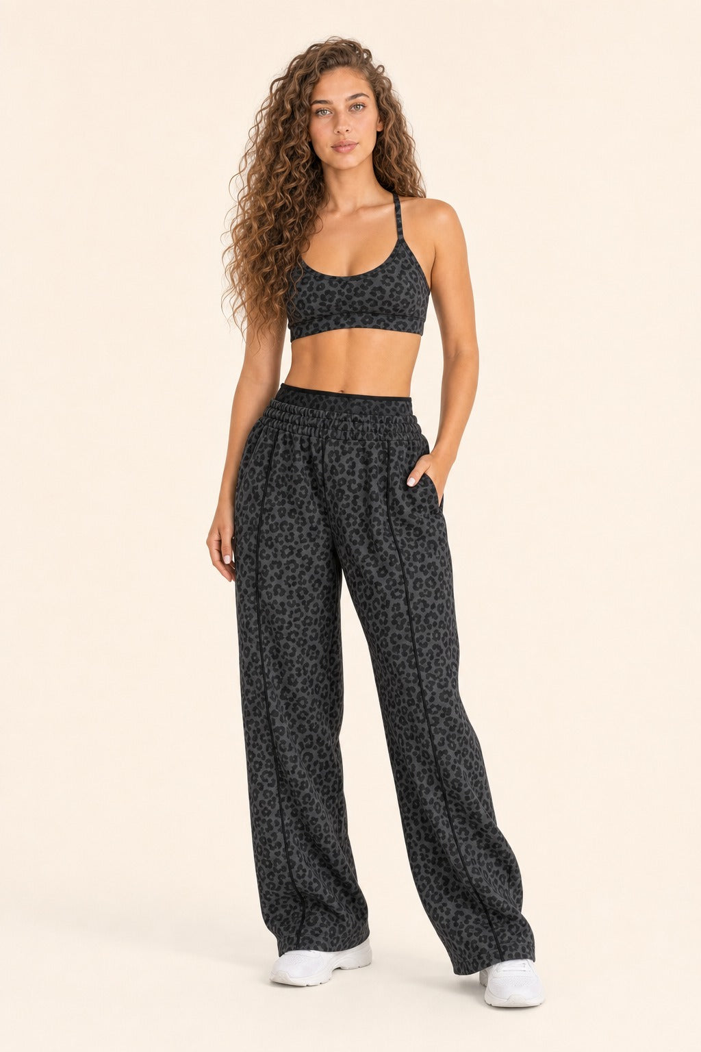 NudeBlend Leopard Wide Leg Set in Black