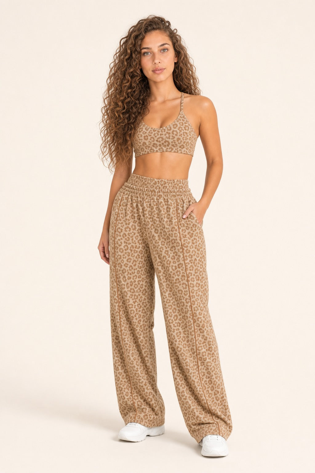 NudeBlend Leopard Wide Leg Set in Latte