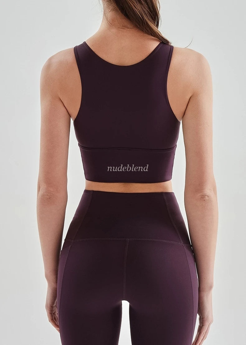 NudeBlend Scoop Neck Yoga Crop Top in Plum - back
